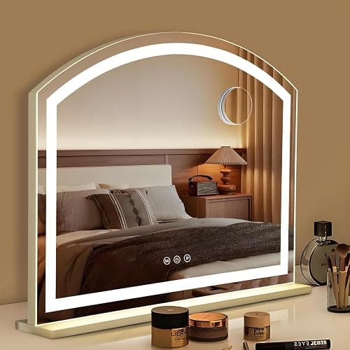 LSLIFE Vanity Mirror with LED Lights, 3 Color Dimmable Makeup Mirror for Dressing Table Large Curved Vanity Mirror with Lights Touch Control Table Makeup Mirror for Bedroom (60W x 51.5H cm) thumbnail 5