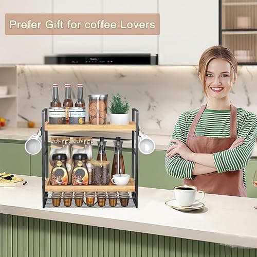 LEMIKKLE 2-Tier Wood Coffee Station Organizer with Pod Holder and Drawer, Kitchen Countertop Organizer, Coffee Bar Accessories Station with Coffee Pod Storage, Coffee Organizer thumbnail 2