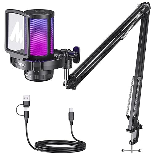 MAONO USB Gaming Microphone, Noise Cancellation Condenser Mic with Mute, Gain, Monitoring, Boom Arm Mic for Streaming, Podcast, Twitch, YouTube, Discord, PC, Computer, PS4, PS5, Mac, GamerWave DGM20S thumbnail 2