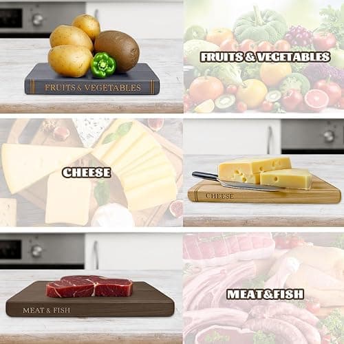 Lot de 3 planches à découper en bois massif avec support en bois pour les amateurs de livres, fruits, légumes, viande, poisson, fromage et pain (marron) thumbnail 5