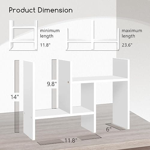 Jerry & Maggie Desktop Organizer Office Storage Rack Adjustable Wood Display Shelf Free Style Double H, Multi-Functional Mini Bookshelf for Desk Natural Stand (White) thumbnail 2