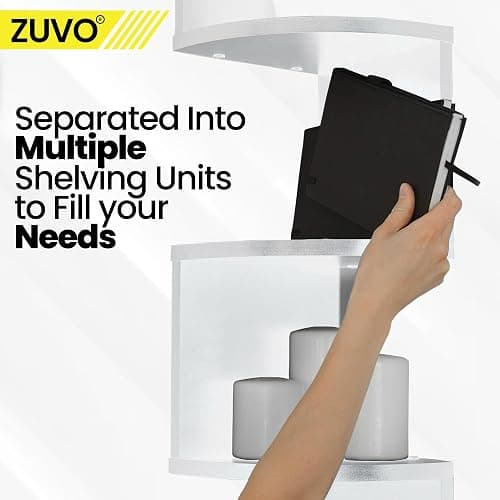 Zuvo White Corner Shelf 5-Tier - Floating Corner Shelves Wall Mounted | Zigzag Bookshelf for Bedroom, Living Room, Office | 20×20×127.5cm - Space-Saving Wall Shelf thumbnail 9