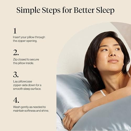 Kitsch Satin Pillowcase with Zipper - Standard Size, Haze Blue | Softer Than Silk Pillow Cases, Smooth Cooling Satin Pillow Case for Hair and Skin, Wrinkle-Free, Machine Washable thumbnail 5