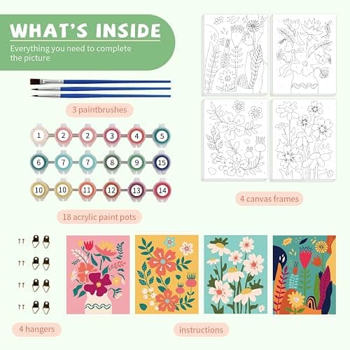goldentime Framed Paint by Numbers for Adults and Kids Ages 8-12 - Easy to Paint by Number for Beginners, Flower Canvas Painting Kits Perfect for Gift Home Wall Decor 8 * 10inch thumbnail 2