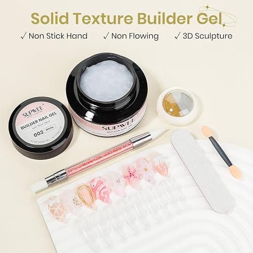 SUPWEE 3D Gel Nail Art, 60g Large Capacity White Sculpting Hard Solid Builder Gel Non-Sticky Hand Molding Nails for Extension Carving Home DIY Manicure with Chrome Powder DIY at home thumbnail 2