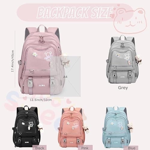 LANSHIYA School Bags for Girls,Elementary Middle School Students Bookbag, Kids Backpack with Pendent&Pins Outdoor Backpacks for Girls thumbnail 2