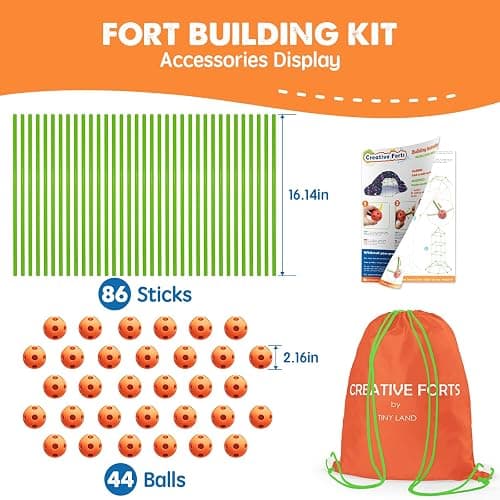 Tiny Land Fort Building Kit Creative Fort Indoor Outdoor for 5-12 Years Old Boys and Girls STEM Building Toys with Storage Bag DIY Castles Tunnels with 86 Rods and 44 Balls thumbnail 2