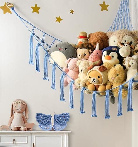 mirolam Stuffed Animal Storage Hammock Net - Toy Hammock Net for Stuffed Animals Corner - Hanging Stuff Animal Organizer Holder Large Size Baby Nursery Room Decor-Blue thumbnail 6
