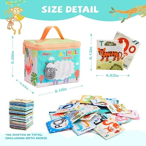 Jollybaby Reusable Soft Cloth ABC Alphabet/Letters Animal Flash Cards for Baby 0-3-6-9-12-18 Month, Curious Baby First Words Learning Activity Flashcards, Tummy Time Toy Gift for 1 Year Old Boy Girl thumbnail 2