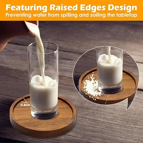 4 Pcs Wood Coasters for Drinks Absorbent, Wooden Coasters with Holder, Drink Coasters for Coffee Table, Absorbent Coaster Set for Table Protection Drink Coasters for Farmhouse, Office, Bar thumbnail 6