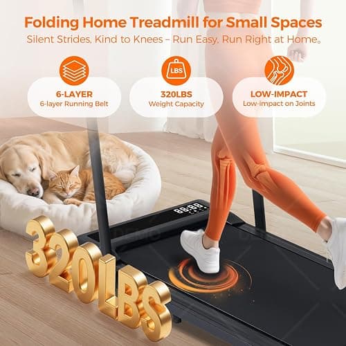 Walking Pad Treadmill with Handles, Folding Foldable Electric Treadmills for Home Small, 3.0HP Walking Pad with Handle Bar, 3 in 1 Portable Under Desk Treadmill with LED Display, 320LBS Capacity thumbnail 6