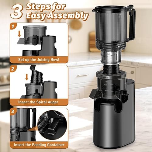 Cold Press Juicer, Juicer Machines with 5.4" Wide Feed Chute for Juice Extractor, Professional Slow Masticating Juicer for Whole Vegetables & Fruits with High Juice Yield, Easy to Clean (Black) thumbnail 8
