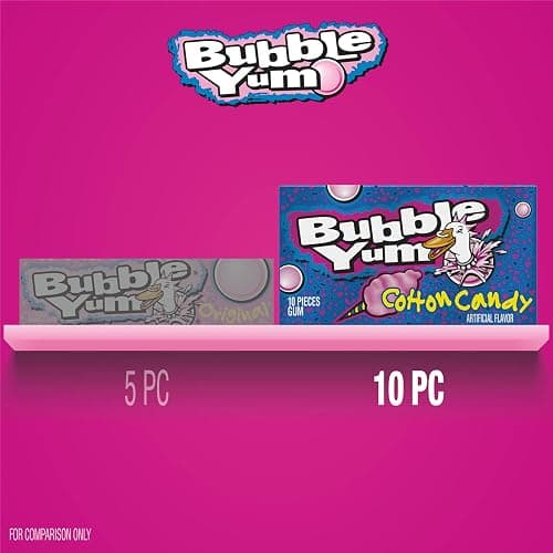 BUBBLE YUM Cotton Candy Flavored Chewy, Bubble Gum Packs, 2.82 oz (12 Count) thumbnail 3