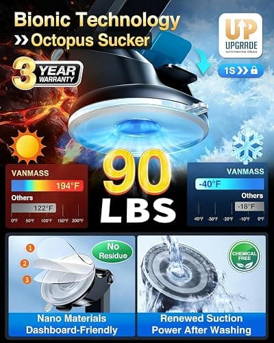 VANMASS Universal Car Phone Holder 2025【Strongest Suction & Military-Grade】Phone Holders for Your Car Windshield Dashboard Vent with【Patent & Safety Certs】Cell Phone Mount for iPhone Samsung Android thumbnail 2