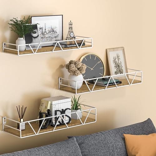 Amaoot Floating Shelves Set of 3, Home Wood Wall Shelf, Farmhouse Shelf for Bedroom, Wall Mounted Floating Shelf for Living Room, Bedroom, Bathroom, Kitchen, Office (White) thumbnail 2