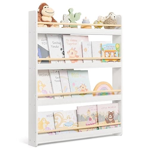 SONGMICS Libreria Montessoriana per Bambini, Scaffale per Giocattoli a 4 Ripiani, Libreria da Parete, Mobile per Cameretta Stanza dei Giochi, Bianco e Naturale GKR014W01 - Image 1