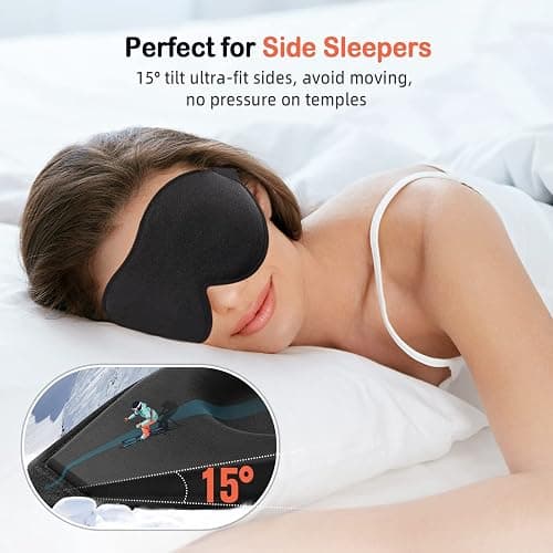 LitBear Sleep Mask for Side Sleeper Women Men, Eye Mask for Sleeping Light Blocking, 3D Contoured Cup Sleeping Mask, Soft Breathable Sleep Eye Mask with Adjustable Elastic Strap for Flight Nap - Black thumbnail 2