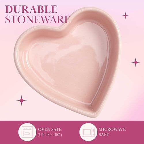 Paris Hilton Heart Shaped Ramekin Set, Mini Ceramic Ramekins, Oven Safe Baking Dishes, Dishwasher Safe, Stoneware Made without PFOA, 4-Piece Set, Pink thumbnail 5