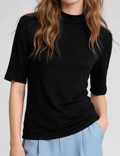 Totatuit Womens Mock Neck Half Sleeve Tops Business Casual Work Shirts 2026 | Soft Stretch Non See Through Business Casual Work Shirts Casual Fitted Basic Underwear Fall Winter Workout Base Layer Top thumbnail 6