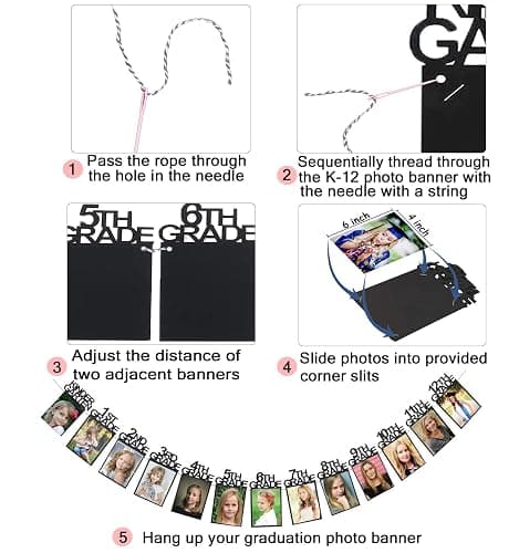 Graduation Photo Banner for 2026 2027 Party Decorations, Kindergarten to 12th Grade Picture Banner, Middle School, High School College Graduation Party Supplies Black 4X6 Inch SG063BK thumbnail 4