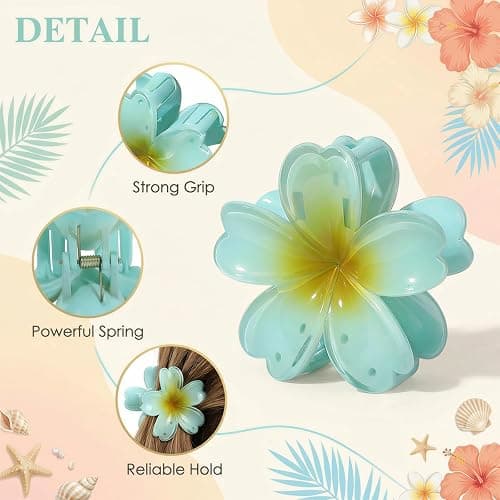 SMKSL 6 Pcs Flower Hair Claw Clips for Women Hawaiian Large Hair Clips for Thick Thin Curly Hair, Strong Hold & Non-Slip, Stylish Medium Beach Hair Accessories for Women Girls (Hawaiian) thumbnail 4