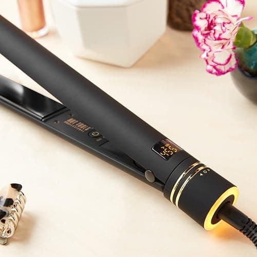 HOT TOOLS Pro Artist Black Gold Ionic 1 1/4 Inch Flat Iron - Use as Straightener for Sleek Straight Hair or Use Rounded Edges for Shiny Curls and Waves, Stylist-Preferred Styles thumbnail 5