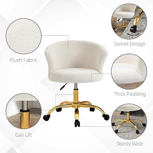 Vinsetto Armless Office Chair, Fluffy Computer Desk Chair with Adjustable Height, Swivel Wheels, Mid Back, Gold thumbnail 5