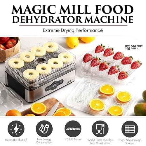 Magic Mill Food Dehydrator Machine | 5 Stackable Stainless Steel Trays Jerky Dryer with Digital Adjustable Timer & Temperature Control - Electric Food Preserver for Fruits, Veggies, Meats & Dog Treats thumbnail 5