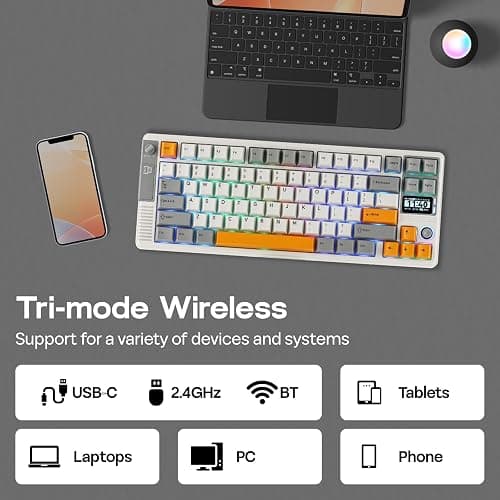 EPOMAKER RT85 Wireless Mechanical Keyboard with Joystick & DIY Screen, 8000mAh, BT/USB/2.4Ghz, Hot-Swap, PBT Keycap, Creamy Gasket, 75% Gaming Keyboard, US QWERTY (White, Creamy Jade Switch) thumbnail 5