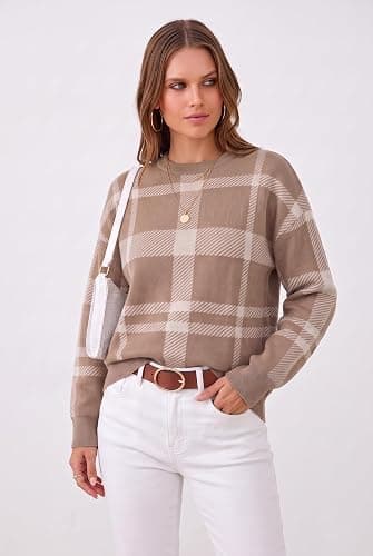 Arach&Cloz Women's Wool Blend Crew Neck Color Block Pullover Sweater thumbnail 3