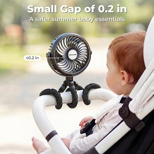AMACOOL Battery Operated Stroller Fan, Baby Travel Essentials for Beach Disney, Newborn Boy & Girl Showers Gifts Registry Search, Rechargeable Clip On Fan for Car Seat Wagon Crib Bike Treadmill thumbnail 3