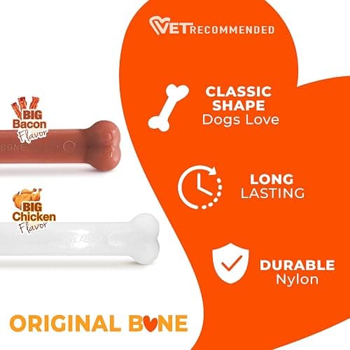 Nylabone Power Chew Original Bone Dog Toys, Chicken & Bacon Flavor, 2 Count | Large breeds, durable chew toys, discourages destructive chewing, long lasting, flavor throughout, for dogs up to 50 pounds thumbnail 4