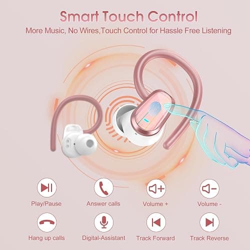 Wireless Earbuds, 50H Bluetooth 5.4 Headphones Sport, Bluetooth Earbuds with ENC Noise Canceling, HiFi Stereo Sound Wireless Earphones with Earhooks, IP7 Waterproof Ear Buds, Rose thumbnail 7