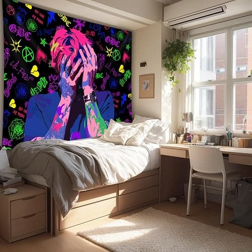 PSYHILAR Lil Peep Tapestry Blacklight, Rapper Black Light Poster for Bedroom, Hip Hop Star Music UV Flag (40 x 30 Inches) thumbnail 4