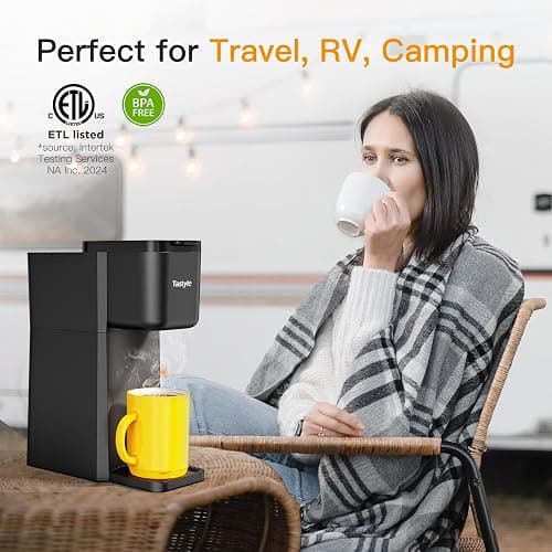 Tastyle Mini Hot and Iced Coffee Maker Single Serve, for K Cup and Ground, 6 to 14 Oz Brew Sizes, with Recipe Book, for Home, Travel, RV, Office and Dorm, Classic Black (2.0 Version) thumbnail 4