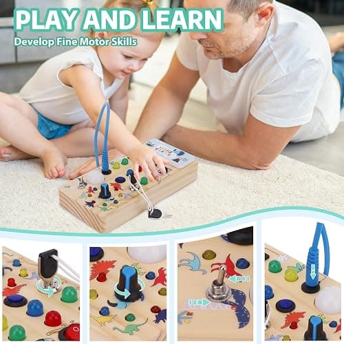 wakeInsa Montessori Busy Board,Montessori Toys for 1-3 Years Old,Baby Sensory Board,Preschool Learning Activities,Wooden Toys for Toddler,Christmas & Birthday Gift for Boys & Girls thumbnail 4