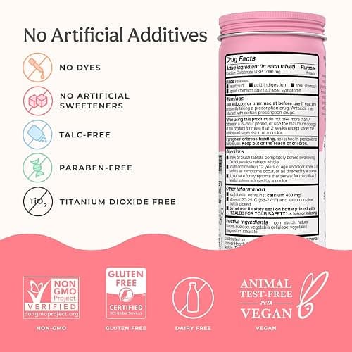 Wonderbelly Antacid Effective Heartburn and Instant Acid Indigestion Relief Extra Strength Chewable Tablets 1000 mg Calcium Carbonate No Talc or Dye Strawberry Milkshake 50 count thumbnail 3
