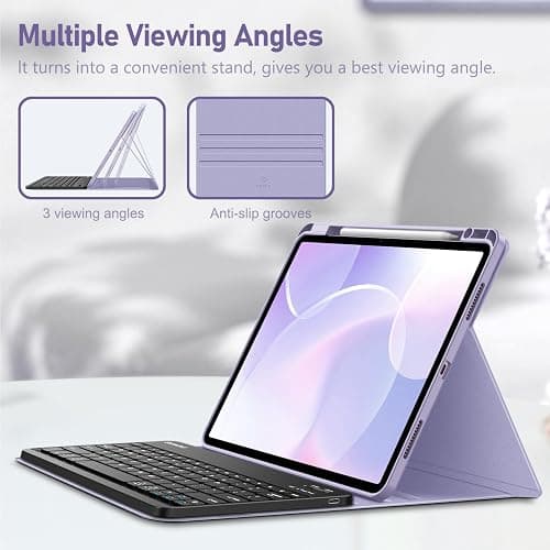 FINTIE Keyboard Case for iPad Air 13-inch (M3) 2025 / (M2) 2024 with Pencil Holder - Soft TPU Back Cover with Magnetically Detachable Bluetooth Keyboard, Lilac Purple thumbnail 5