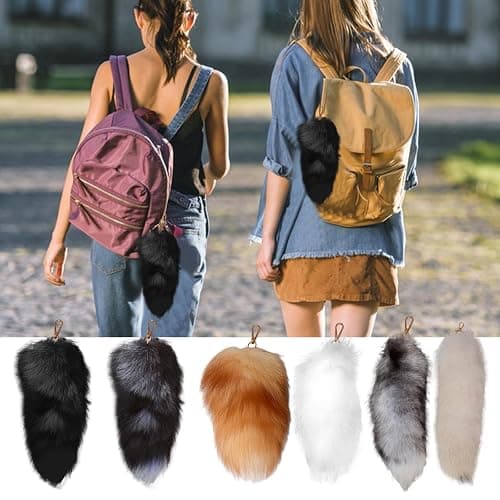 Faux Fur Tail Keychain Fluffy Therian Cosplay Accessory Long Soft Realistic Animal Tail Charm for Costume Party thumbnail 2