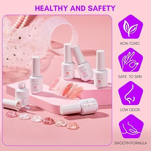 Makartt Gel Nail Polish Set, 6PCS 8ml Natural Nude Jelly Pink Milky White Soak Off UV/LED Gel for DIY Manicure & Nail Art Designs, Home & Salon Use thumbnail 4
