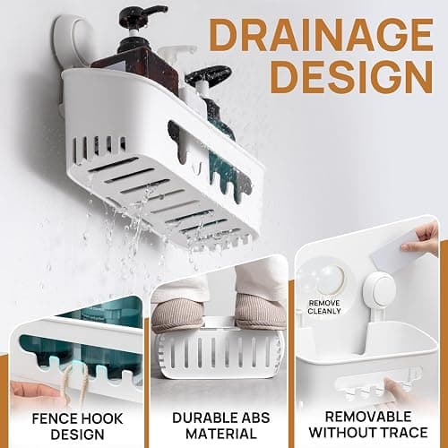 LEVERLOC Shower Caddy Suction Cup 2 Pack, Shower Organizer Removable Bathroom Shelf, Storage Suction Powerful Max Hold 22lbs Bathroom Caddy Waterproof Holder, White thumbnail 4