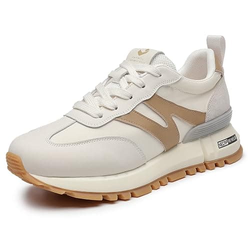 somiliss Sneakers for Women Genuine Leather Suede Patchwork Casual Lace Up Non-Slip Walking Shoes Comfortable Tennis Running Shoes Womens Fashion Sneakers - Image 1