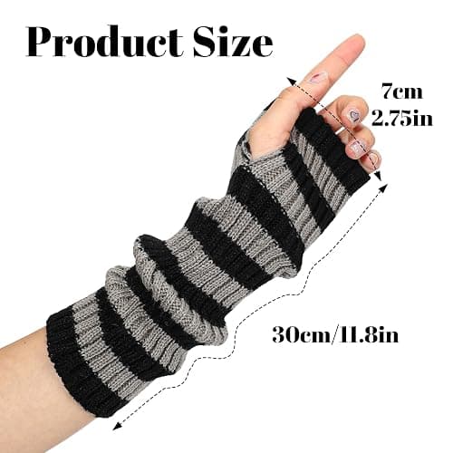 LIQWEI Arm Warmers, Y2k Striped Arm Warmers, Long Fingerless Knitted Gloves Alt Clothes Accessories, Cool Winter Arms Sleeves Scene Clothes thumbnail 6