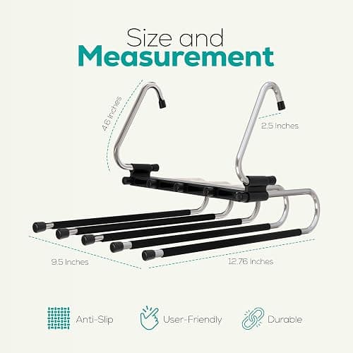 Pants Hangers Space Saving 2 Pack - Space Saving Hangers Or Closet Organizer for Clothes, Scarf, Pants & Skirt with S-Type Stainless Steel Hook & Anti-Slip Design (Black) thumbnail 3