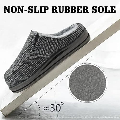 ONCAI Mens Clog Slippers with Arch Support Stripe Faux Fur Cotton-Blend High-Density Memory Foam Warm House Slippers Slip-on Indoor Outdoor Rubber Sole Size 7-16 thumbnail 7