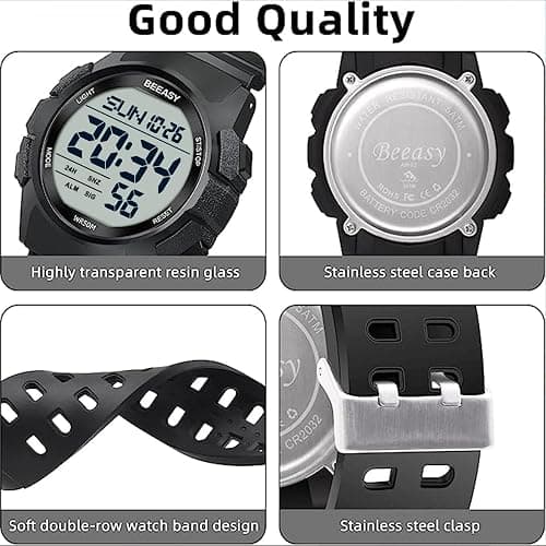 Beeasy Men Digital Sports Watch,Waterproof Watch with Stopwatch Countdown Timer Alarm Function Dual Time Rubber Strap Wrist Watch for Men/Student thumbnail 4