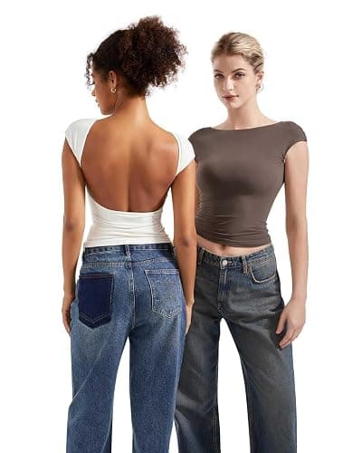 SUUKSESS Women Backless Sexy Going Out Tops Double Lined Open Back Y2k Basic Tee Shirts thumbnail 3