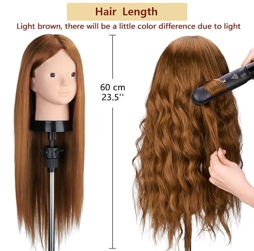 Beauty Star Mannequin Head with 80% Real Human Hair, Manikin Doll Head for Hair Styling, Cosmetology Makeup Hairdressing Training Practice Head with Clamp Stand and DIY Hair Styling Braiding Set thumbnail 3