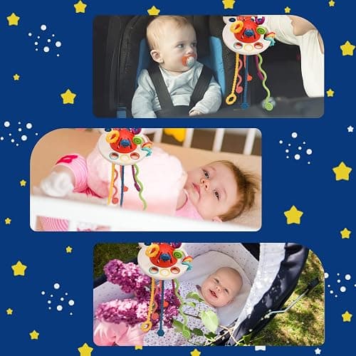 Tiyol Montessori Toys, Silicone Pull String Activitys, Developmental Pulling Baby Sensory Toy, Car Seat Airplane Travel Toddler Boy &Girl Infant Birthday Gifts thumbnail 6