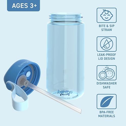 Bentgo Kids Water Bottle - Leak-Proof, Durable Tritan, BPA-Free 15 oz. Cup for Kids/Toddlers Ages 3+, Bite & Sip Spout, Carrying Handle, & Dishwasher Safe for School, Sports, Daycare & Camp (Blue) thumbnail 4